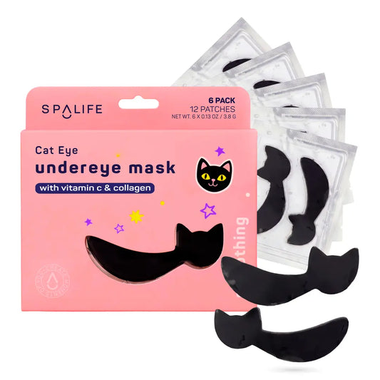 pink box of cat eye undereye masks in the shape of a black ca