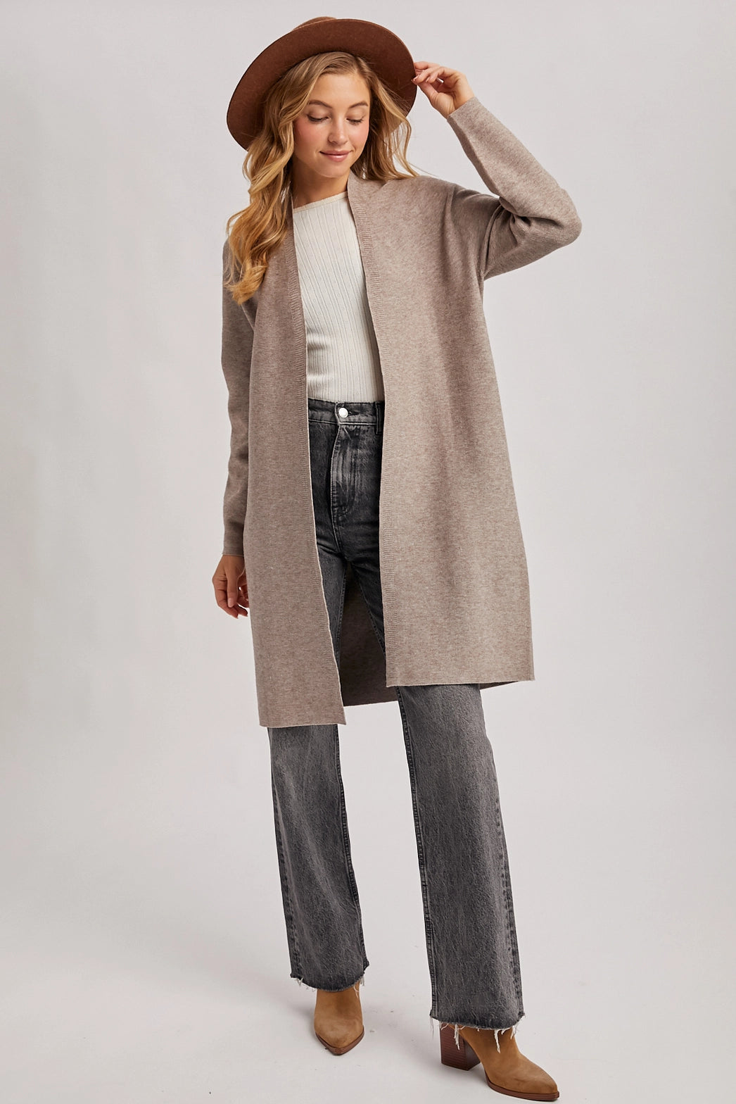 Open Front Knit Sweater Cardigan Latte Small