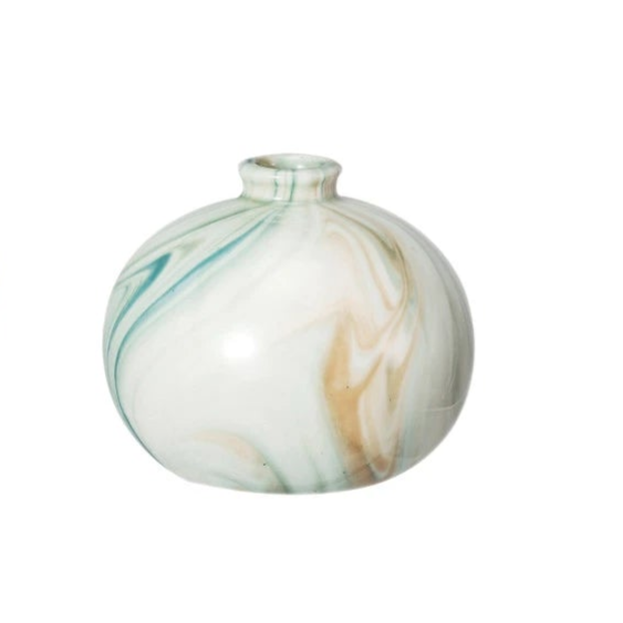 Round Stoneware Vase with Marbled Design Small