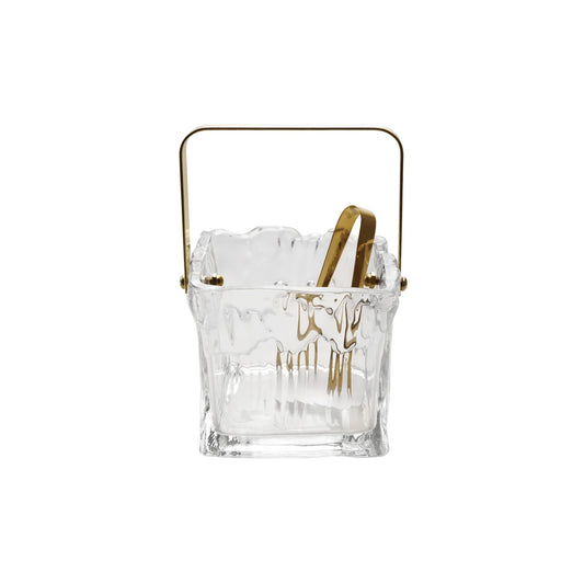Hammered Glass Ice Bucket with Gold Tongs