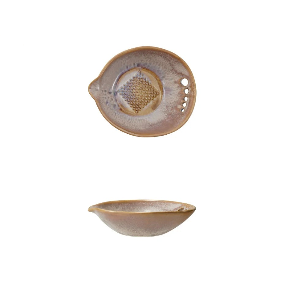 stoneware ginger grater in a brown glaze with a rough bottom