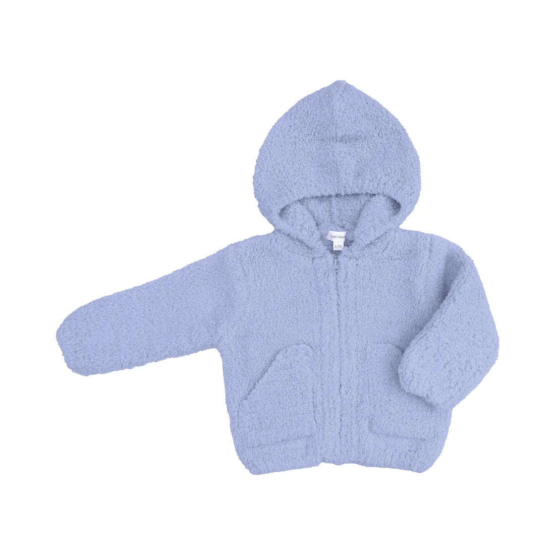Angel dear chemille hoodie dusty blue with pockets children's hoodie on a white background