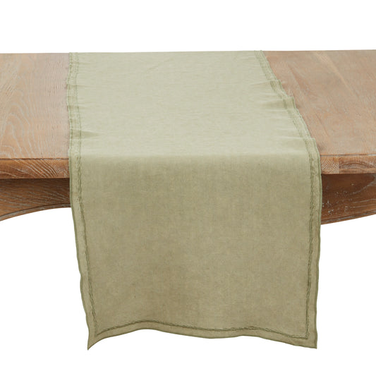 Saro Stonewashed Overlock Border Runner Olive