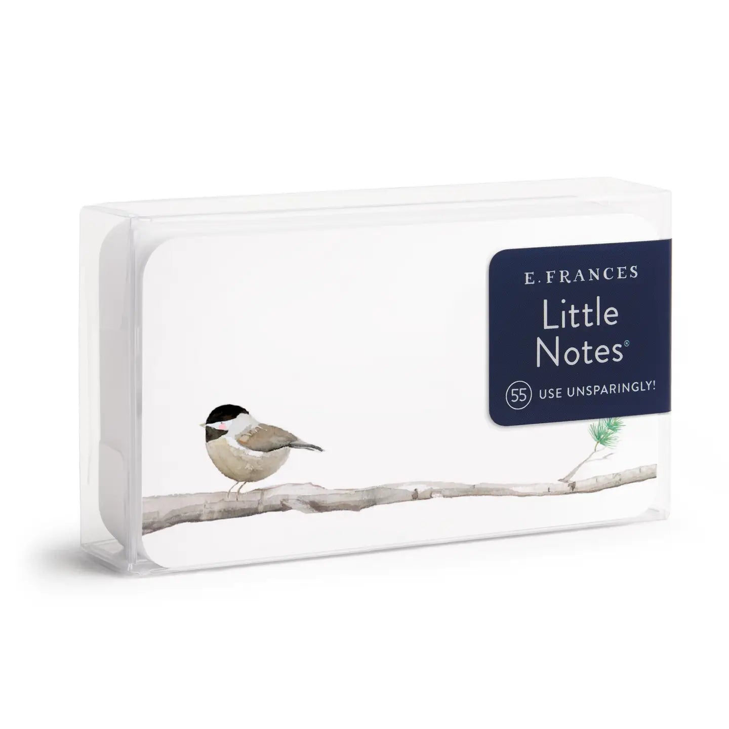 Pack of E. Frances Little Notes with a chickadee on a branch illustration on a white background