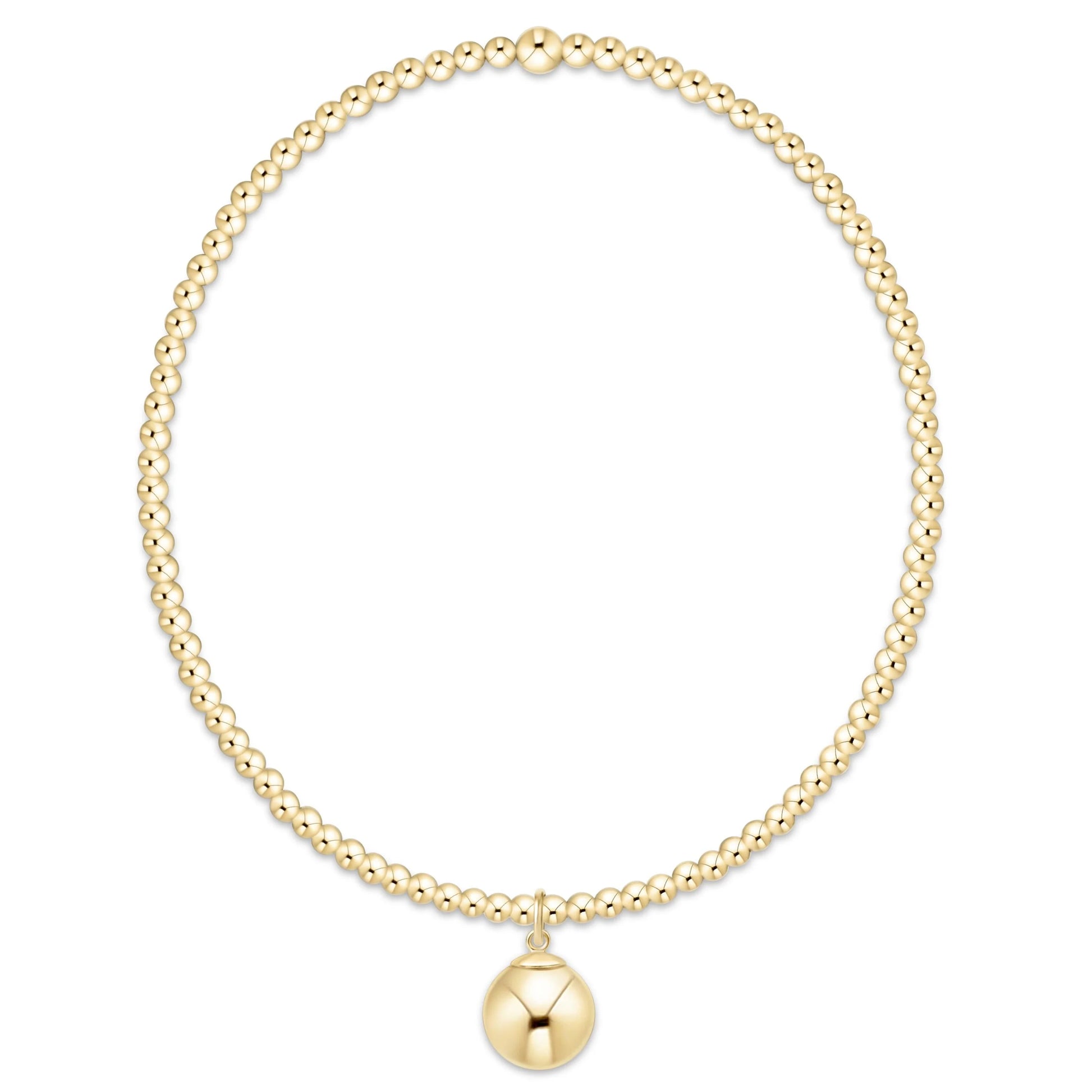enewton classic 2mm Gold beaded bracelet with a round 8mm gold pendant on a white background