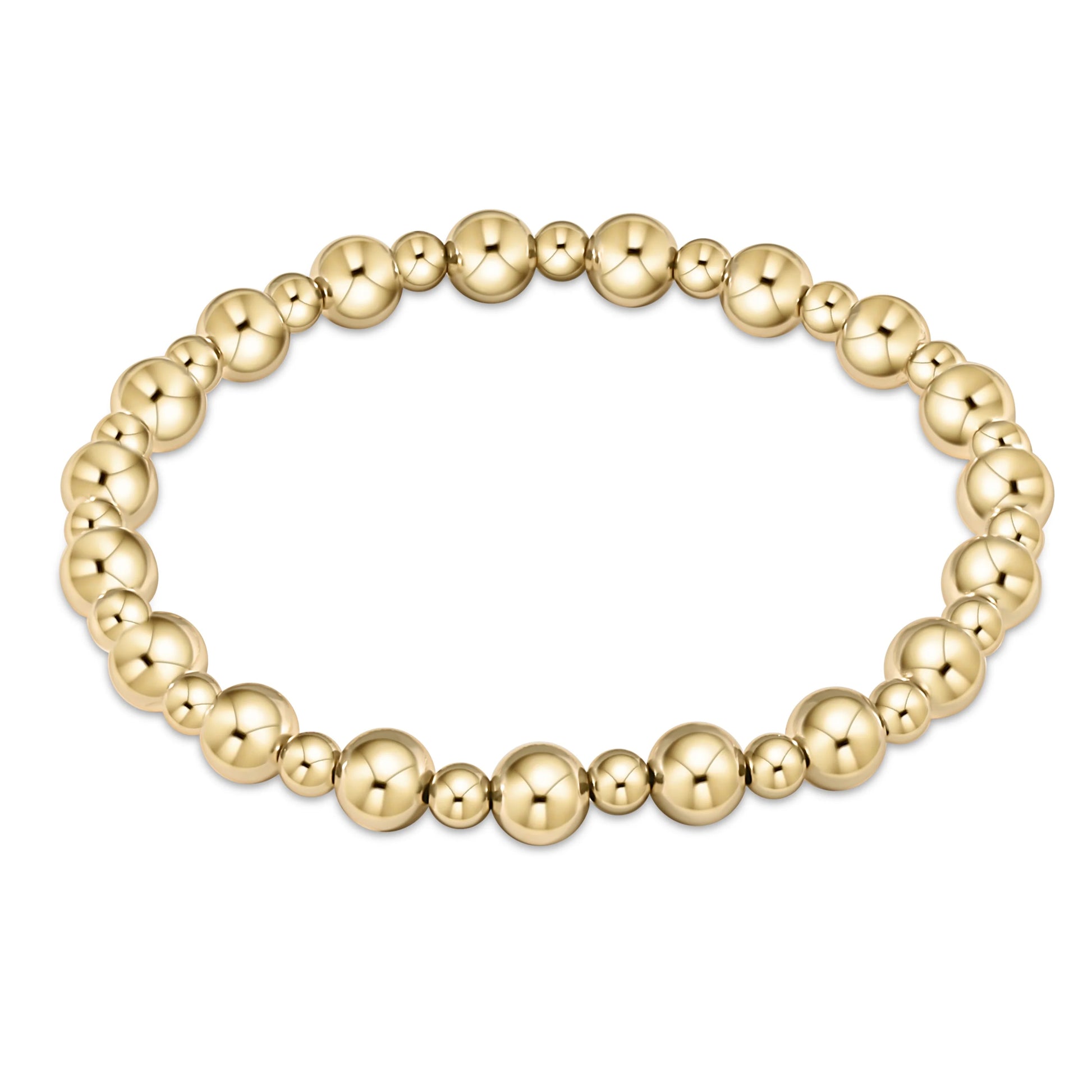 Grateful Gold 6MM Gold beaded bracelet with alternating size beads on a white background