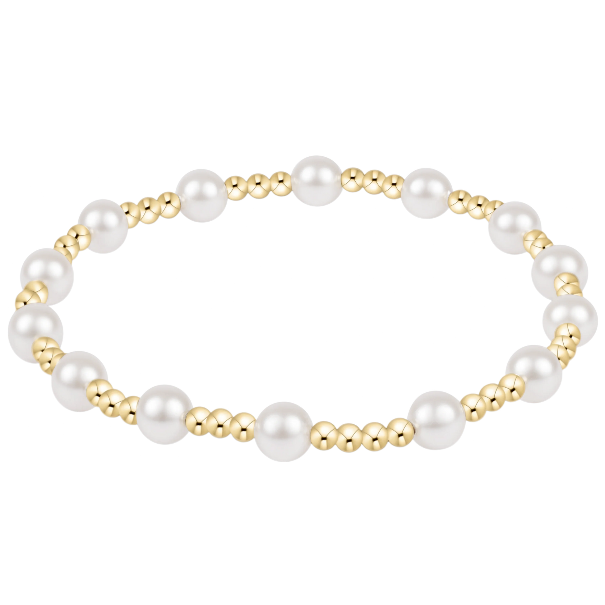 enewton Sincerity Bracelet with a pattern of one 5MM crystal Pearl bead and then three 2.5MM Gold Beads