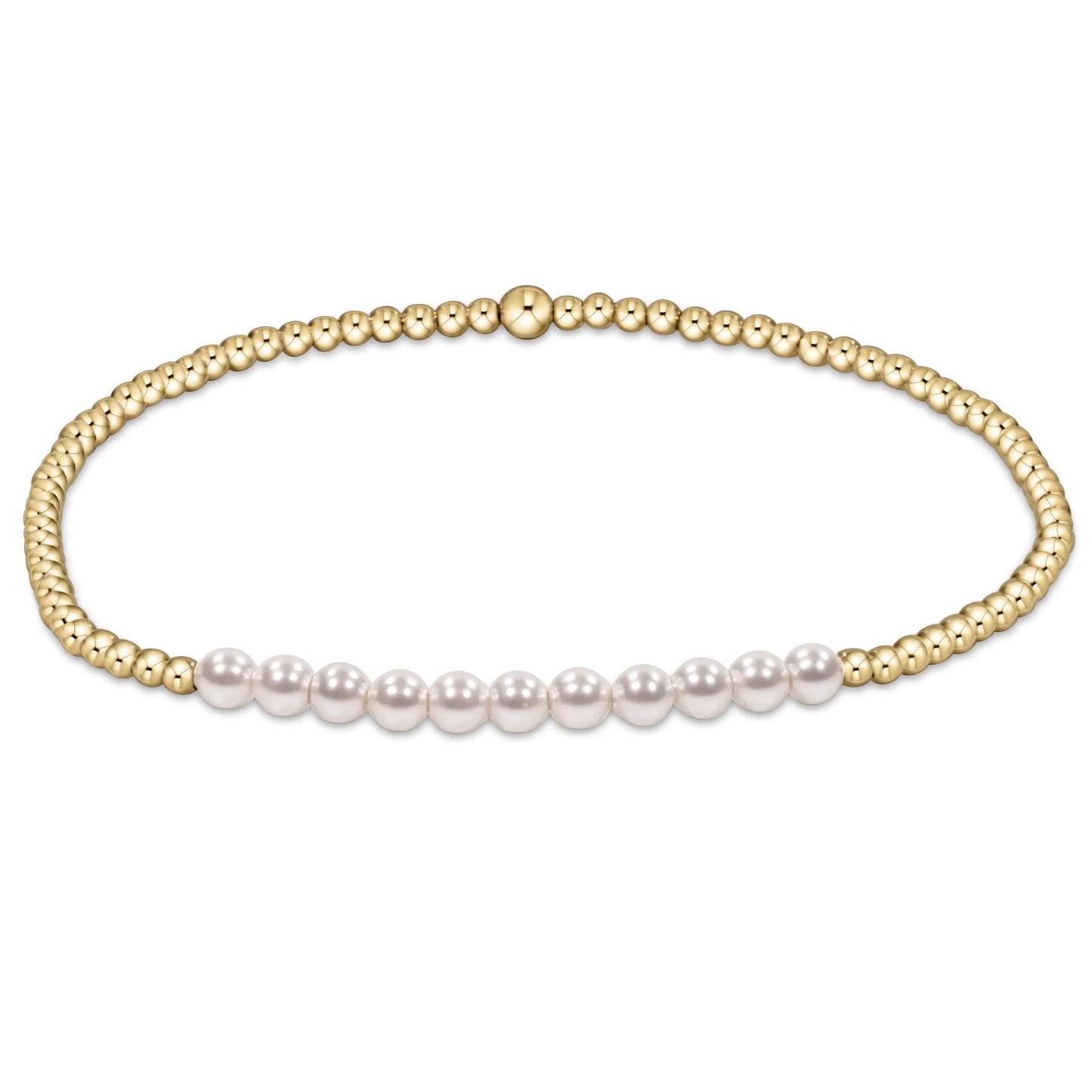enewton Bliss Bracelet with a row of 3MM Pearl Beads  with 2mm Gold filled  Beads on a white background