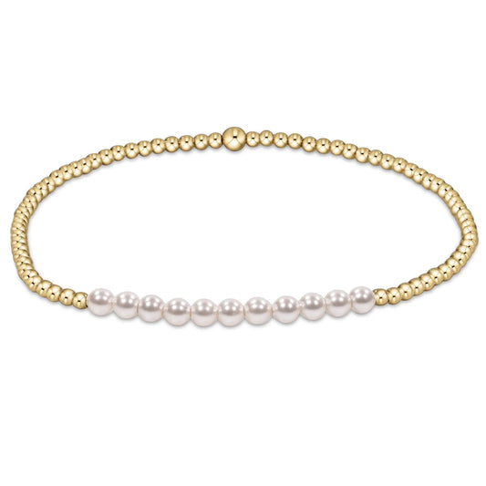 enewton Bliss Bracelet with a row of 3MM Pearl Beads  with 2mm Gold filled  Beads on a white background