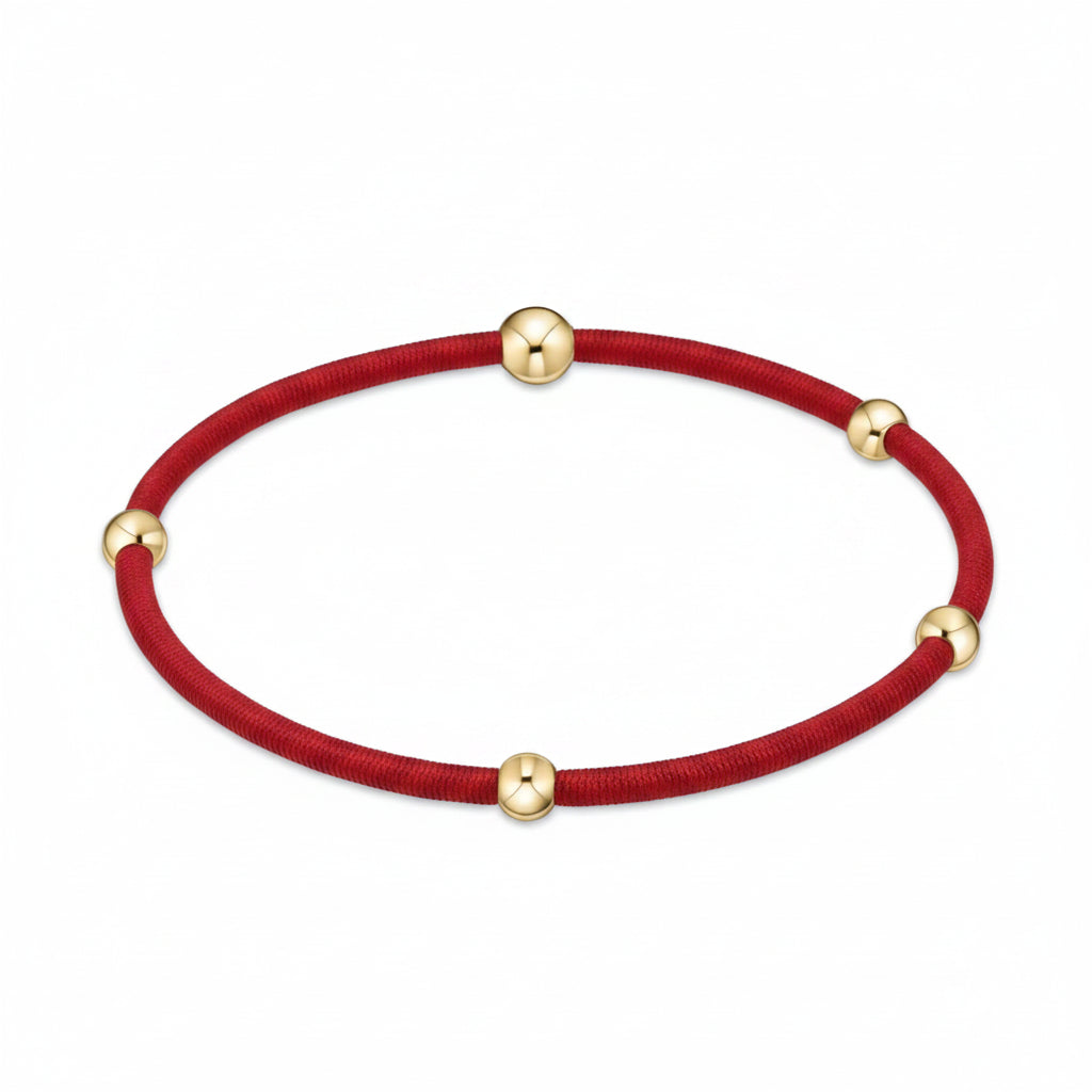 enewton essentials wine bracelet and hair tie with gold beads red