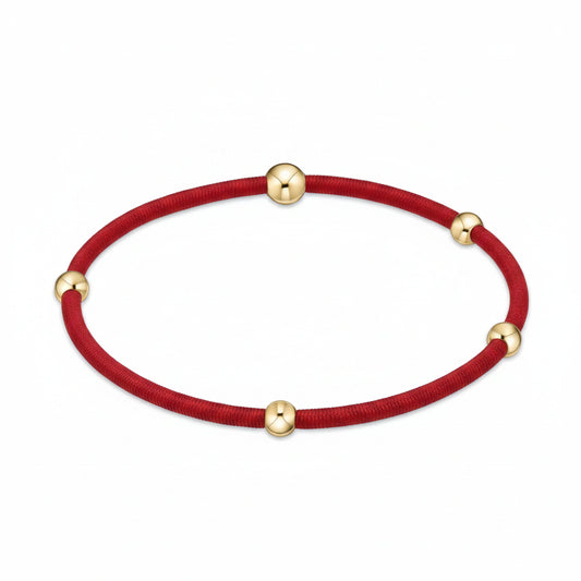 enewton essentials wine bracelet and hair tie with gold beads red