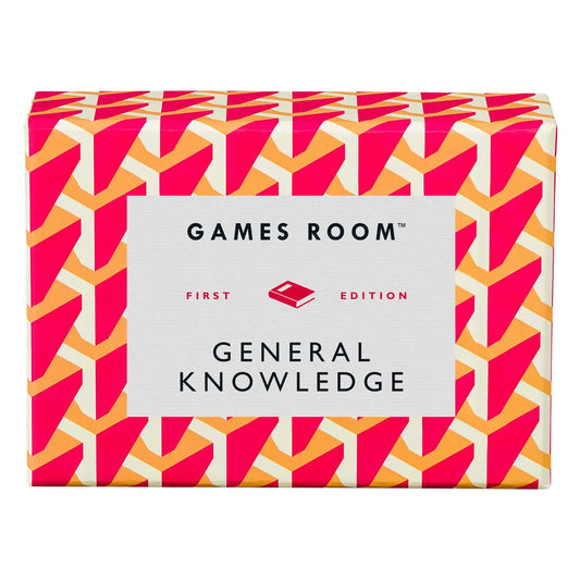 Box of 'General Knowledge' game from 'Games Room' with geometric pattern