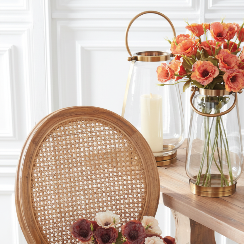 Clear Glass Lantern with Antique Gold Metal Frame