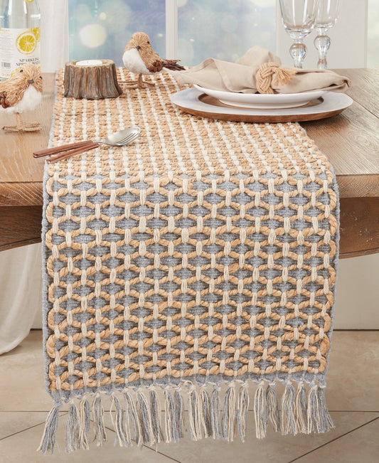 gray and natural jute table runner oven to look like ropes