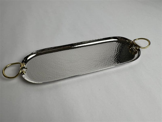 rectangular hammered steel tray with brass handles