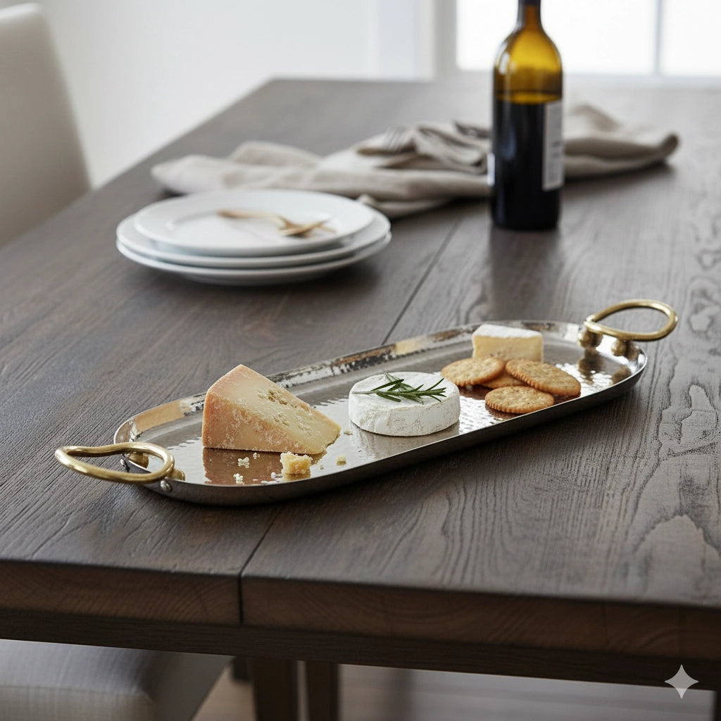 Hammered Steel Tray w/Brass Handles