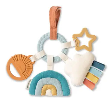 Children's Itzy Ritzy Bitzy Busy Ring Teething Activity Toy - Rainbow toy with rainbow design on a white background