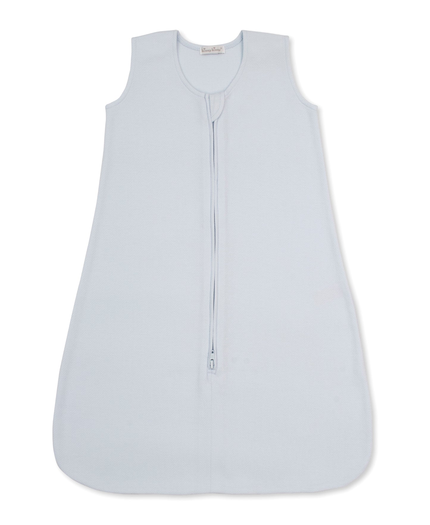Light blue jacquard fabric baby sleeping sack with zipper at the bottom