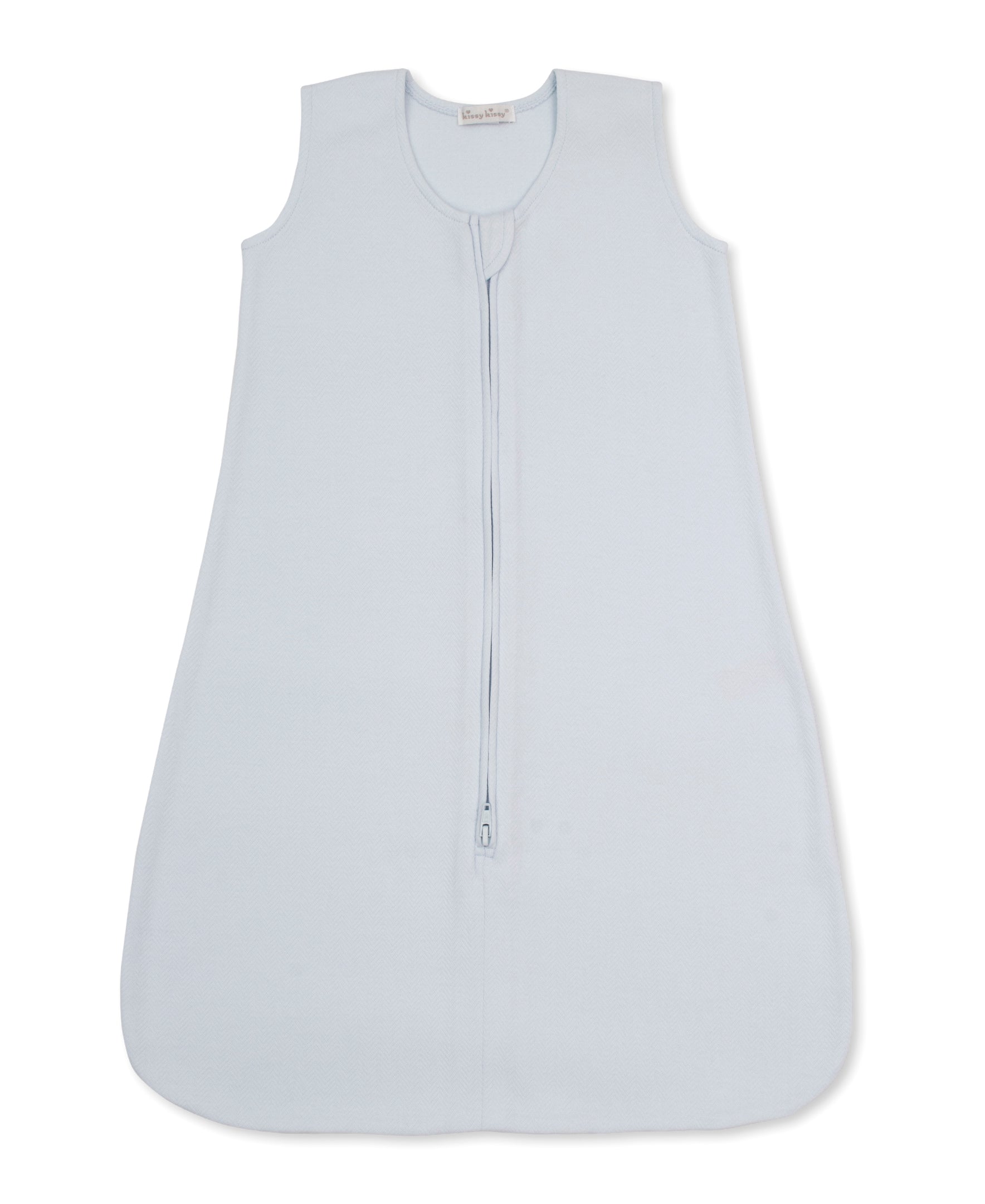 Light blue jacquard fabric baby sleeping sack with zipper at the bottom