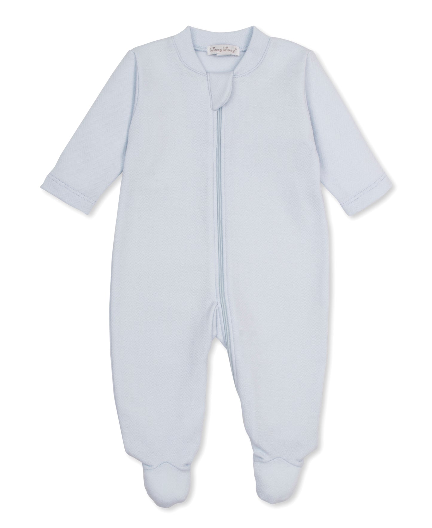 Light blue jacquard baby zipper footie with a zipper 