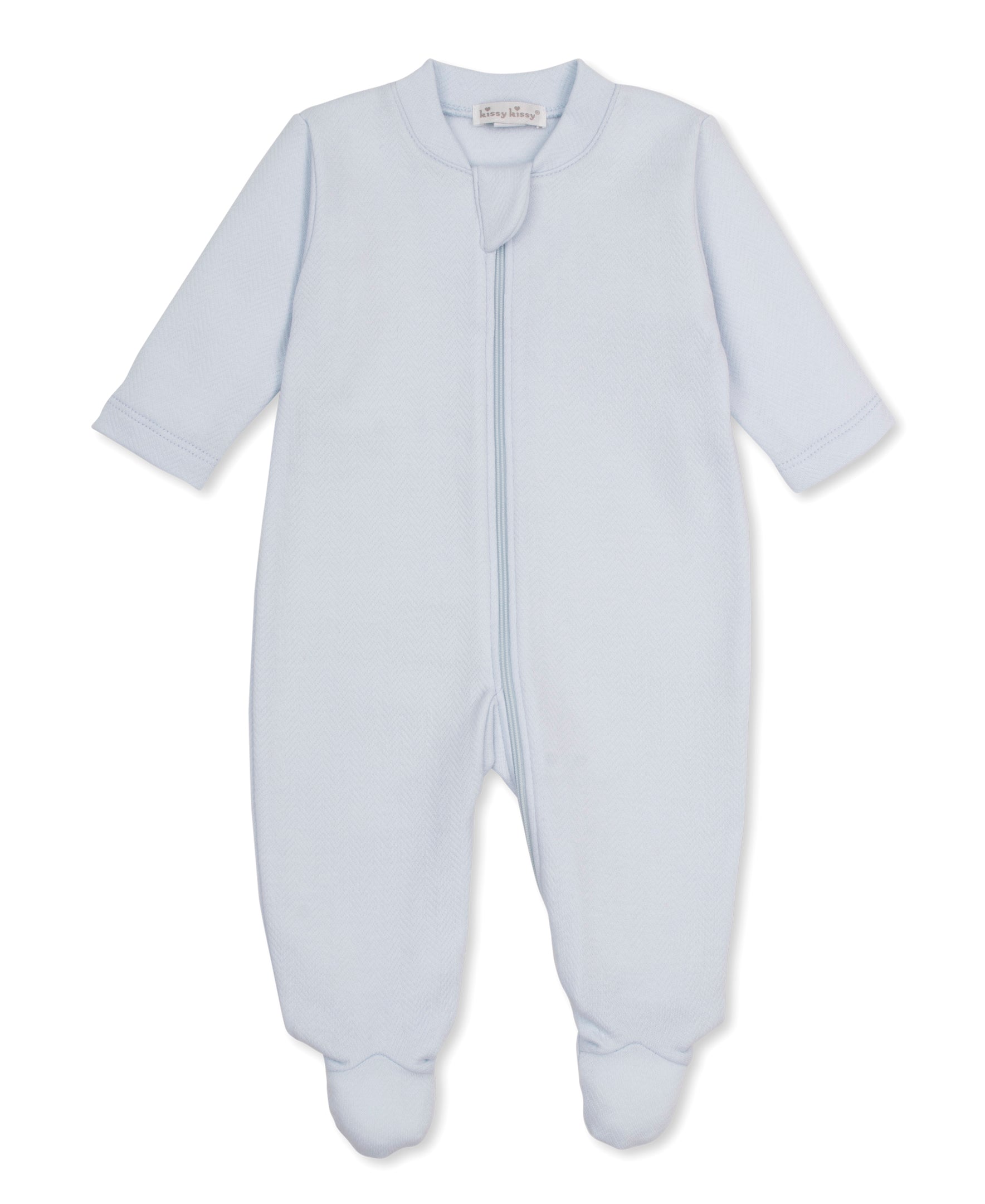Light blue jacquard baby zipper footie with a zipper 