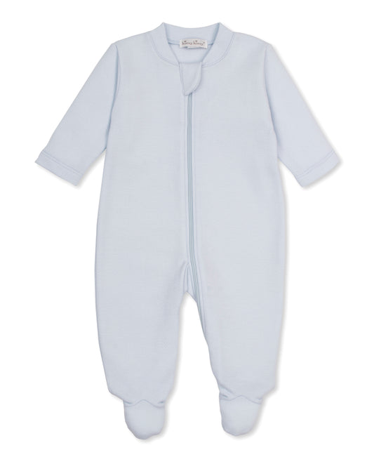 Light blue jacquard baby zipper footie with a zipper 
