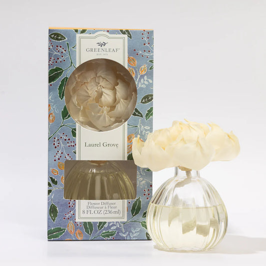Greenleaf gifts laurel grove Flower diffuser with packaging featuring floral design background