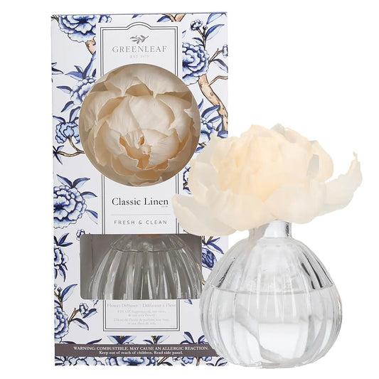 greenleaf flower shaped diffuser in a classic linen scent. 