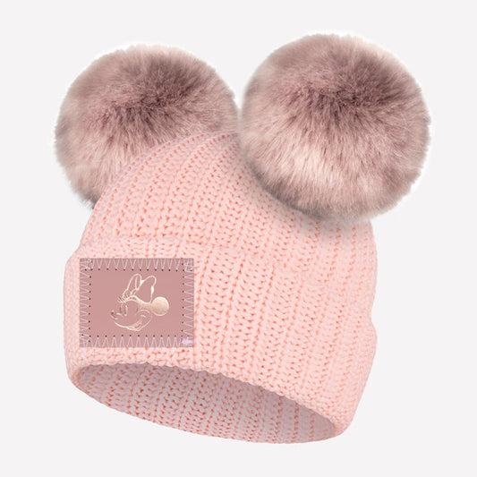 Love Your Melon Kids Minnie Mouse Rose Foil Blush Double Pom Beanie