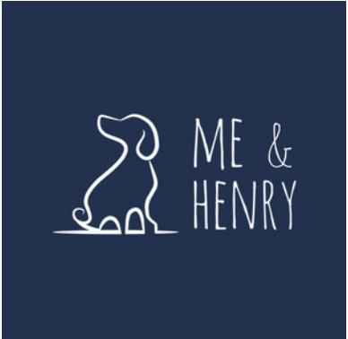 Logo of 'Me & Henry' with a dog silhouette on a navy background