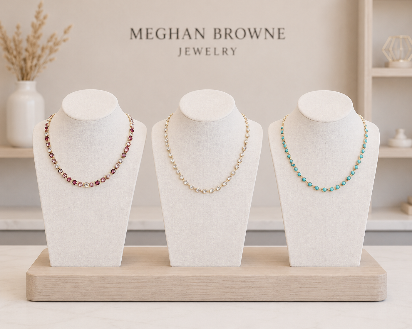 Meghan Browne CREW necklaces in turquoise clear and multi pink