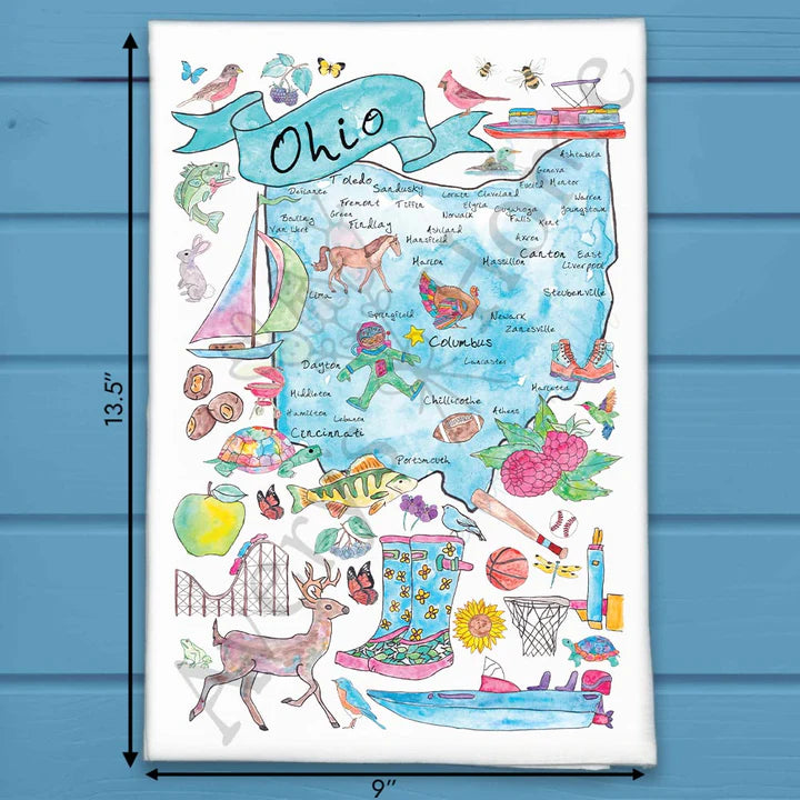 Ohio State Map Dish Towel