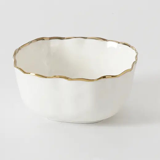 Pampa Bay White ceramic snack bowl with gold rim