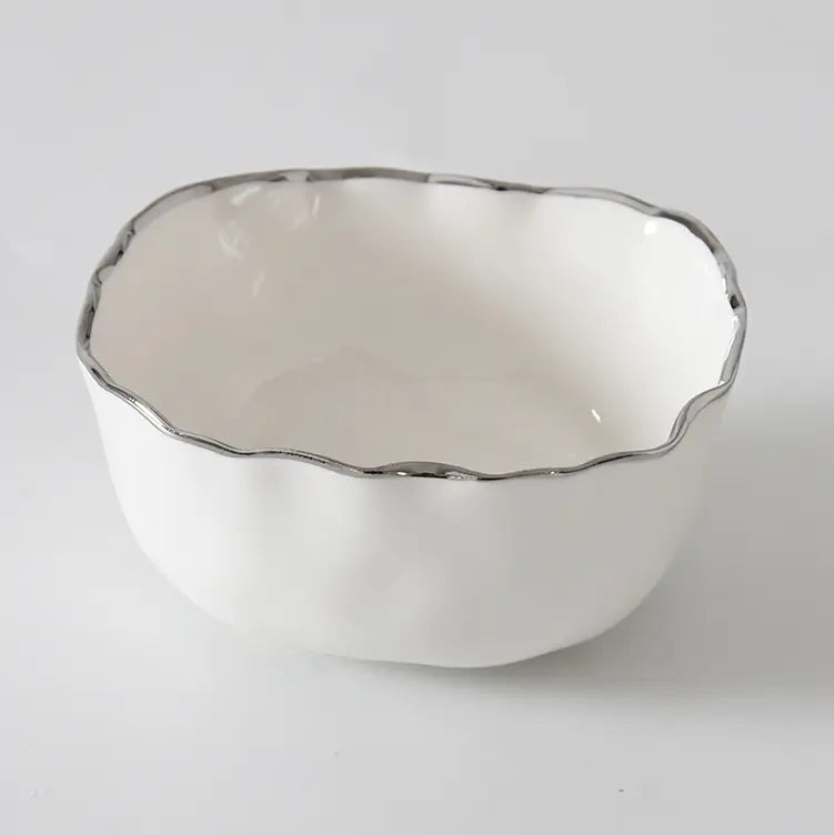 Pampa Bay White ceramic snack bowl with silver rim