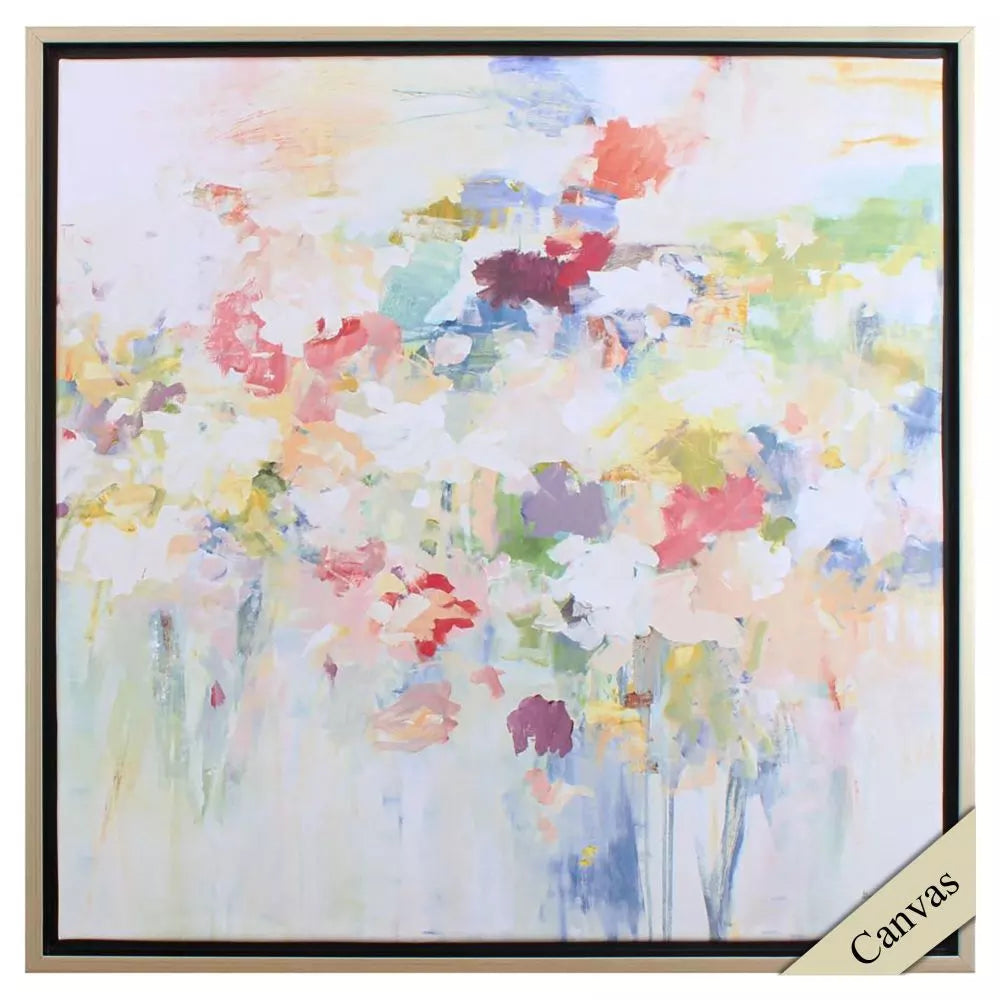 Colorful abstract painting on canvas  by Paragon with a brushed silver frame.
