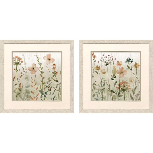 Two framed botanical prints with fall flowers and leaves by Paragon