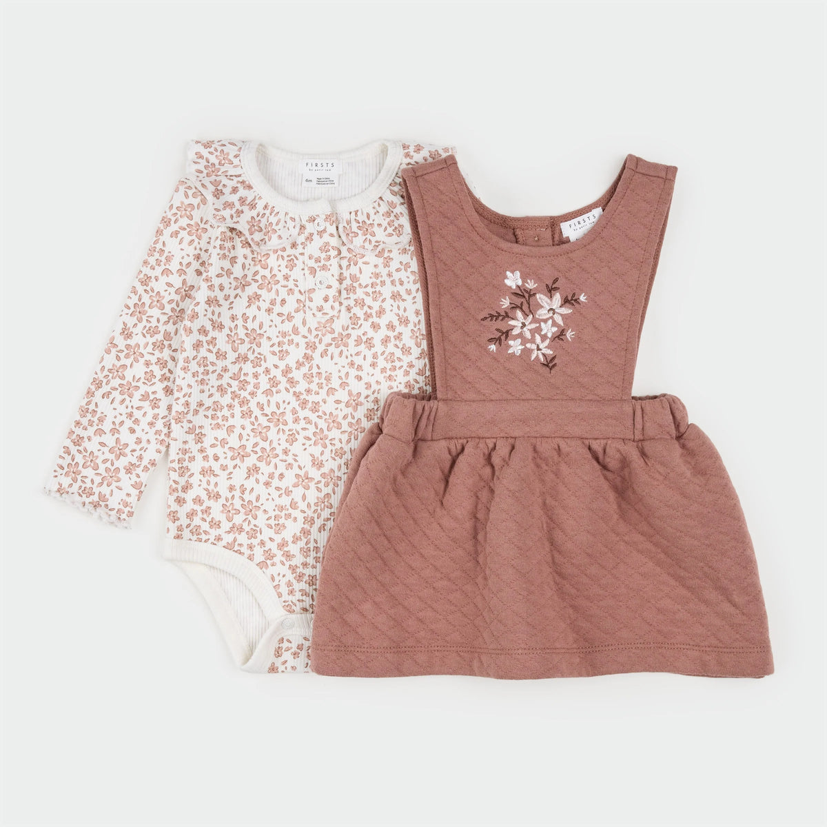 Petit Lem Floral Terracotta Quilted Overall Dress
