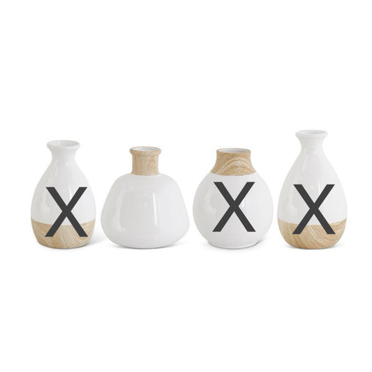 16650-3 white stoneware vase w/wood