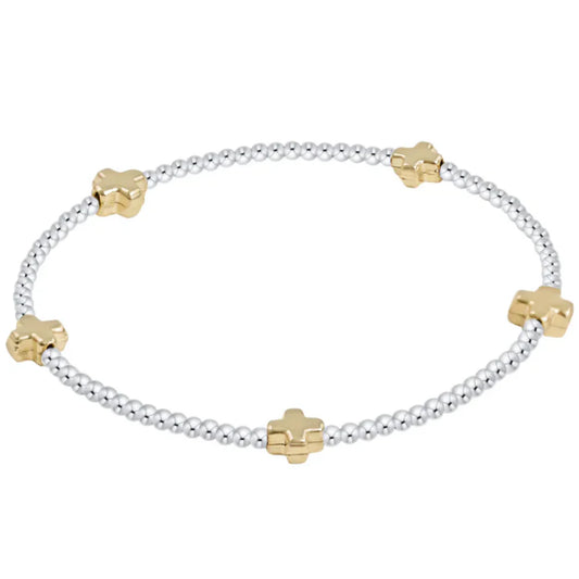 eNewton Signature Cross Small Mixed Metal 2mm Bead Bracelet