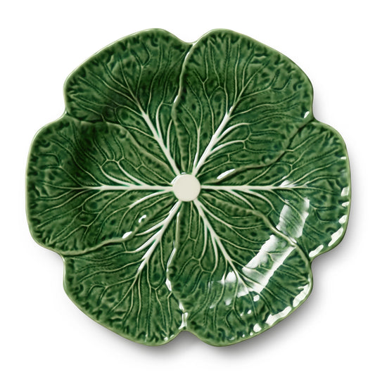 round green ceramic platter resembling a cabbage leaf