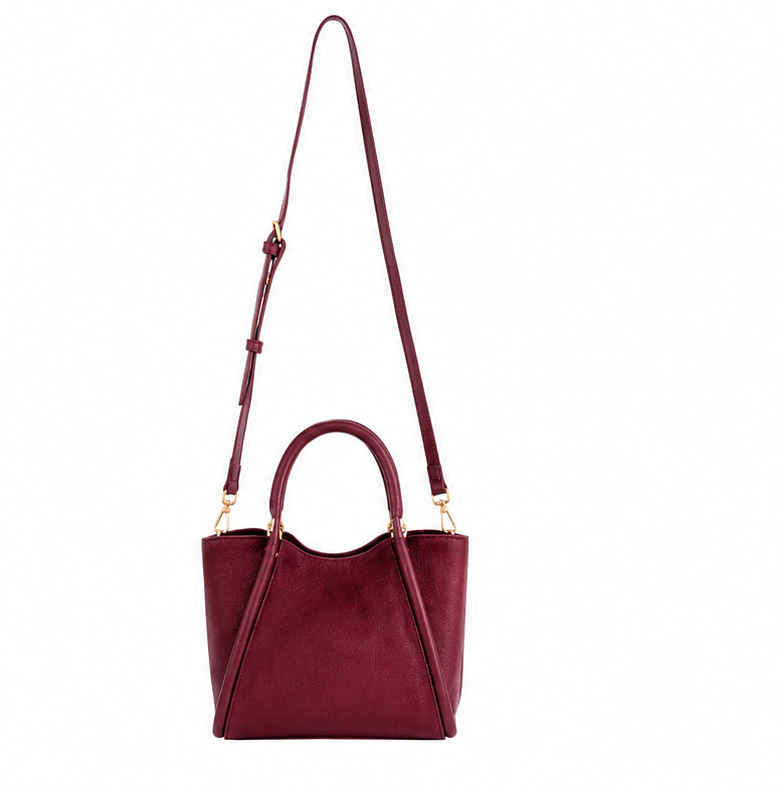 Red wine colored shiraleah Danny Mini Tote handbag with a strap on a white background