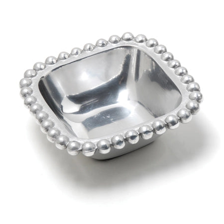 square aluminum silver bowl with a beaded edge