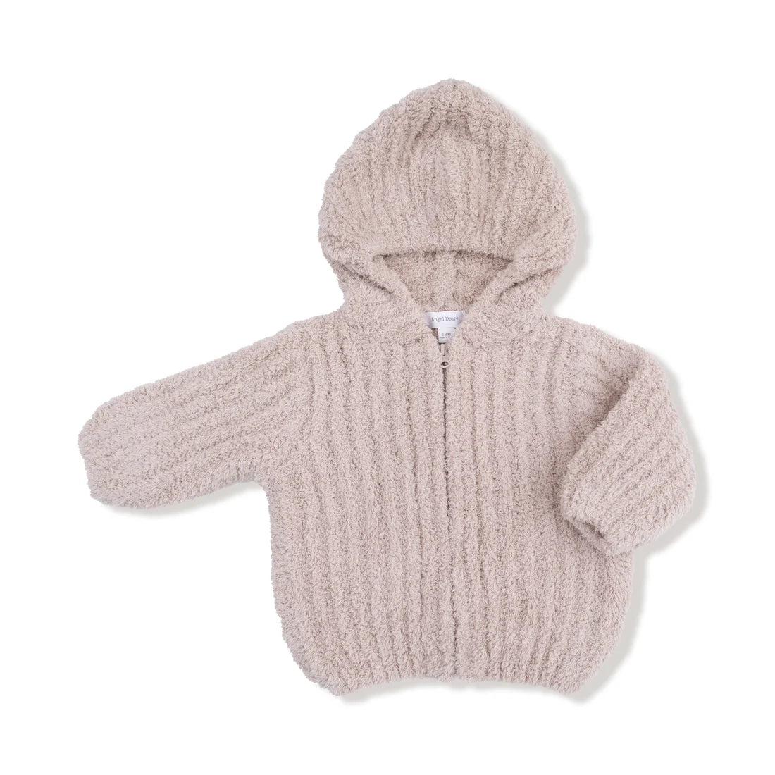 An angel dear chenille stone striped texture  baby's fuzzy, ribbed knit zip-up hoodie with a hood, shown flat on a white background.