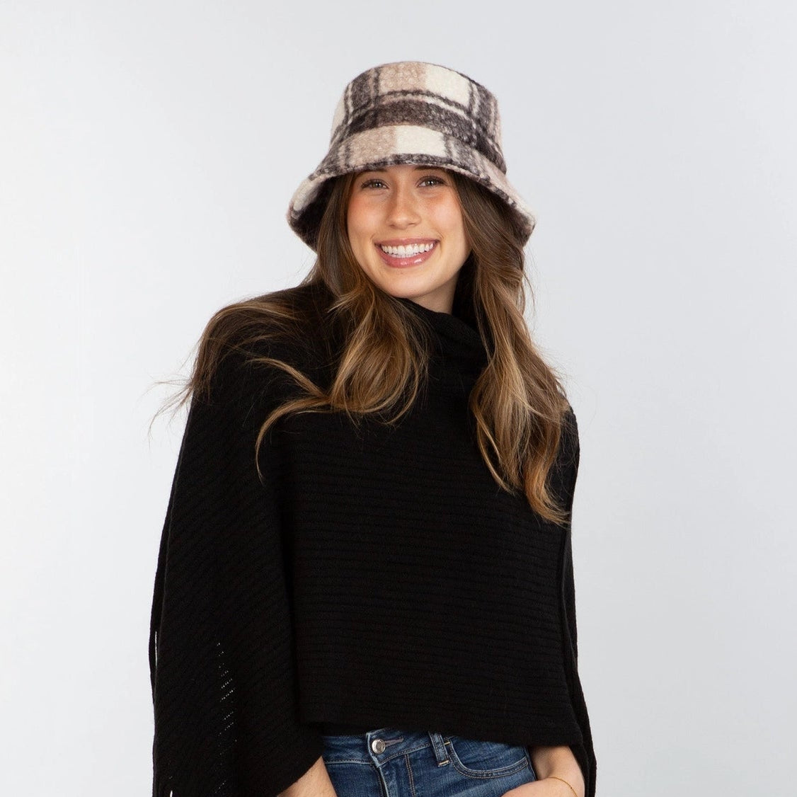 brown plaid bucket hat