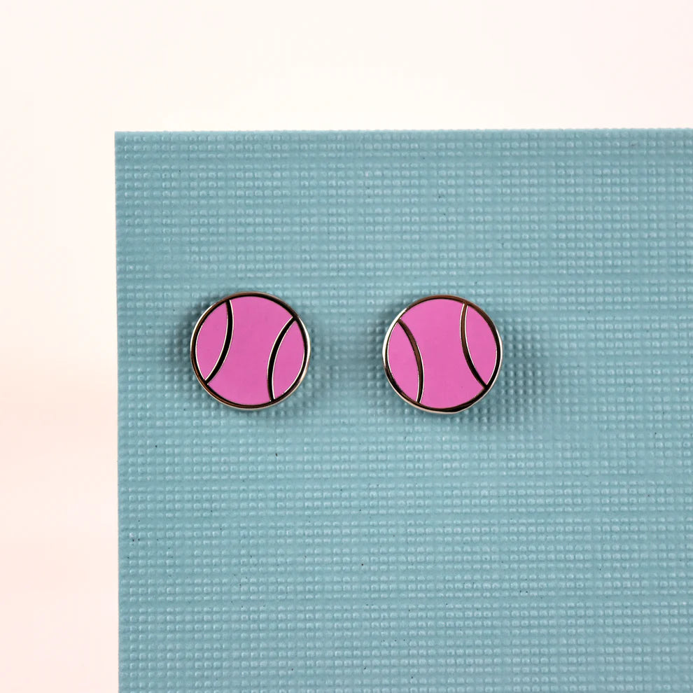 Pink Flat Tennis Ball Earrings