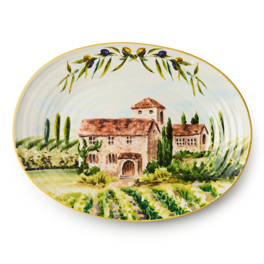 ceramic platter with an Italian scene of a villa