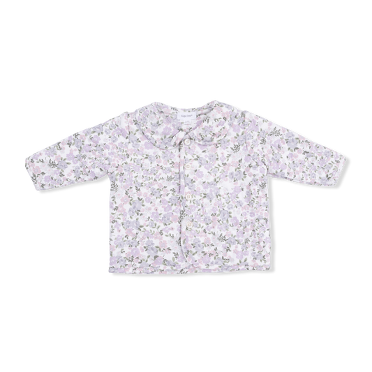 Angel Dear Shannon Floral Quilted Jacket with lavender and pink flowers and a rounded collar available at the Little exchange