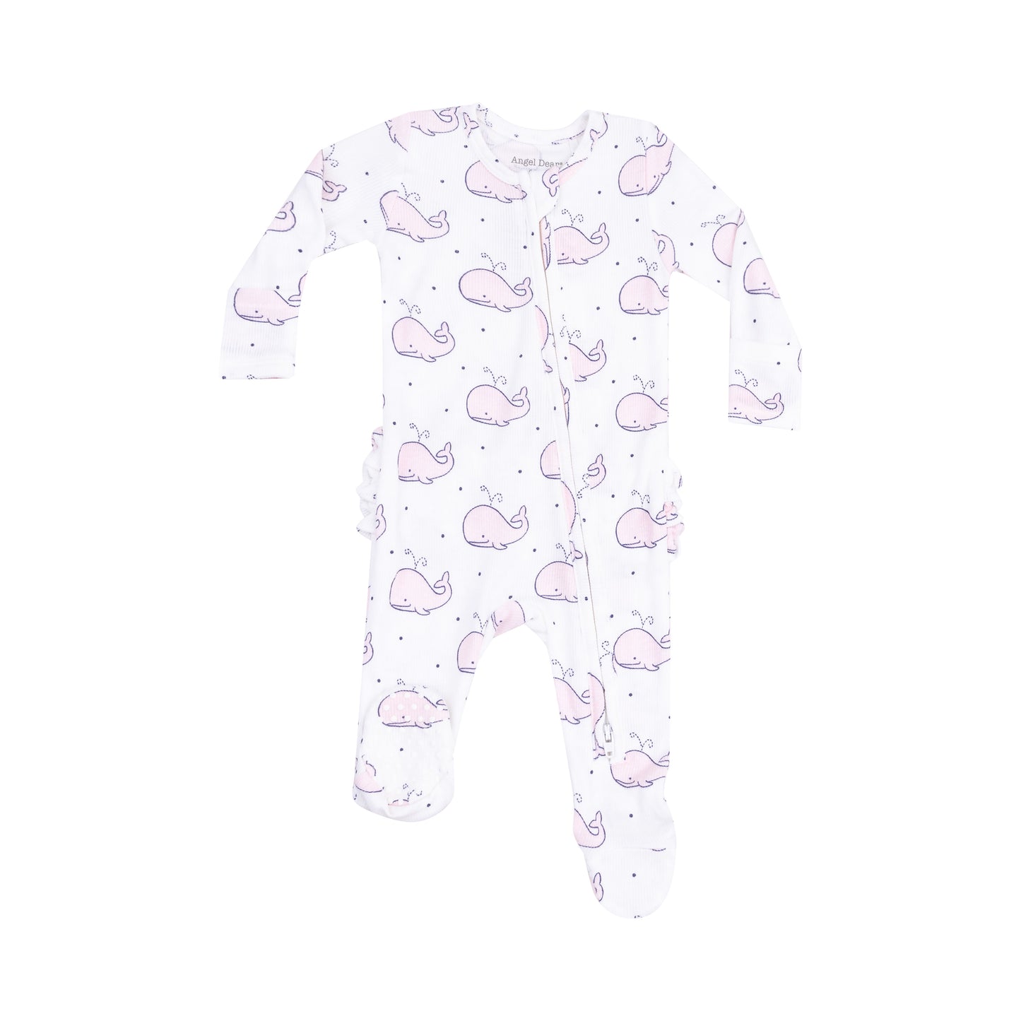 Angel Dear Bubbly Whale Pink 2 way Zipper Ruffle Back Footie 6-9M