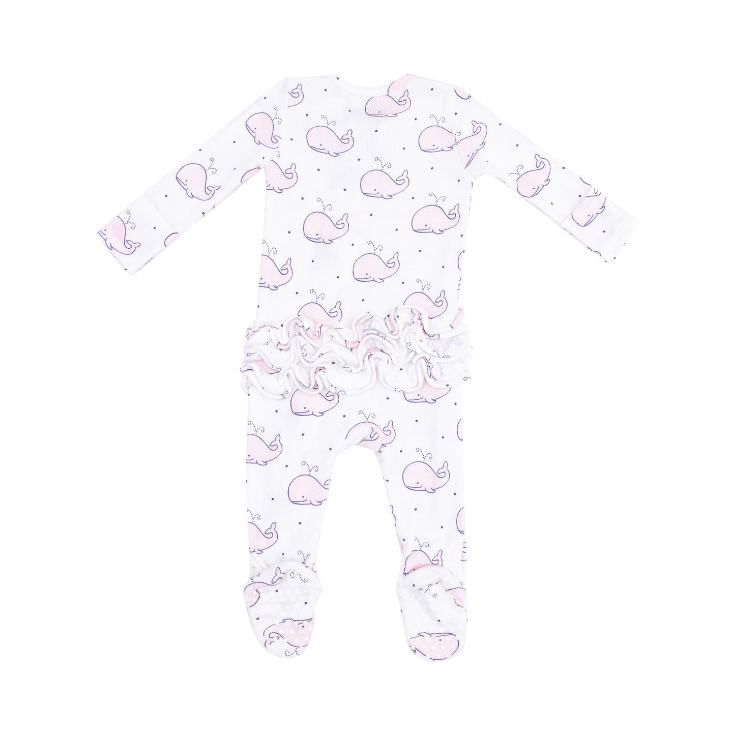 Angel Dear Bubbly Whale Pink 2 way Zipper Ruffle Back Footie 6-9M