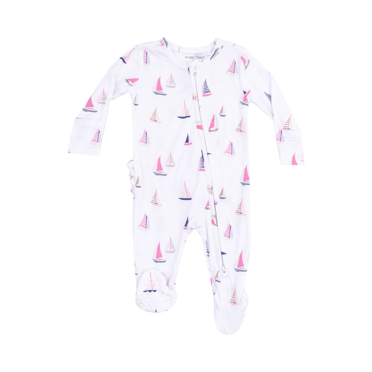 Angel Dear Sailboats Pink 2 Way Zipper Ruffle Back Footie 6-9M